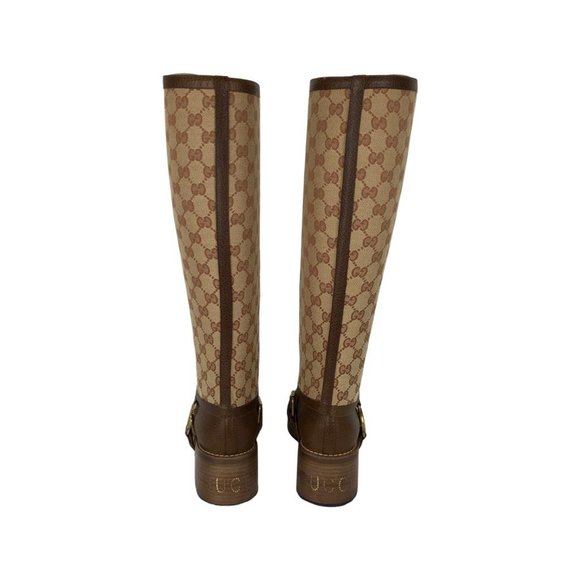 Gucci Women's Ruggine Cuir Monogram GG Print Removable Gaiter Boots DM15 - Picture 8 of 13